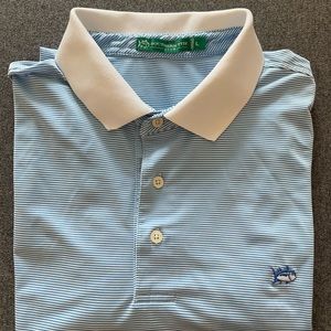 Southern Tide Large men’s blue stripe polo with vibrant white collar